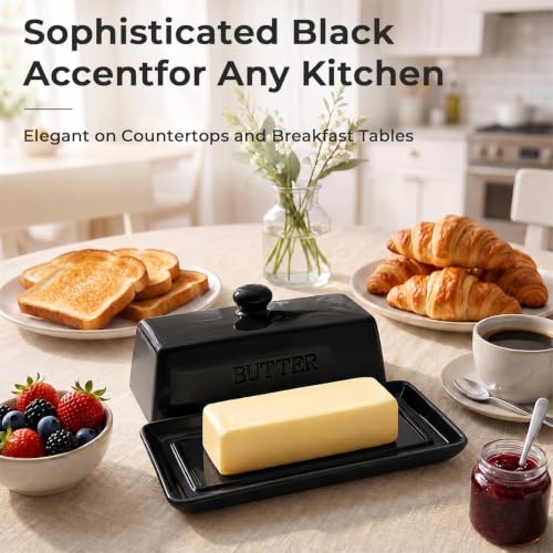 Butter Dish With Lid for Countertop (Black)