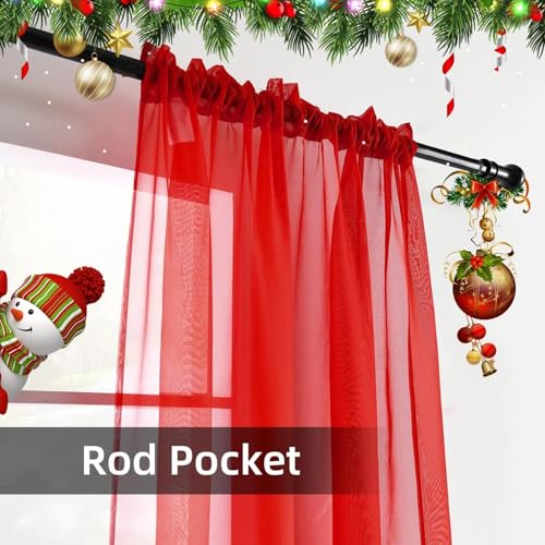 Solid Sheer Rod Pocket Curtain Voile Draperies 4 Panels White Beige Black Grey Ivory 52 Inch Width 84 Inch Long 1 Pair for Kitchen Bedroom Children Living Room Yard (Red / 52"W x 84"L (Pack of 4))
