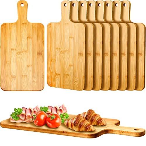 10 Pcs Wood Cutting Board with Handle 15.7 x 7.8 Inch Bamboo Wooden Serving Kitchen Chopping Boards for Pizza (15.7"L x 7.8"W / Bamboo)
