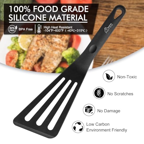 2 Pack Silicone Slotted Fish Turner Spatula Set (Black)
