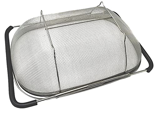 Over The Sink Stainless Steel Oval Colander with Expandable Rubber Grip Handles Strainers