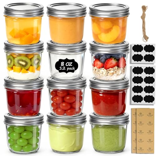 8 oz Wide Mouth Mason Jars Bulk Set (8 fl oz x 12 - Wide Mouth)