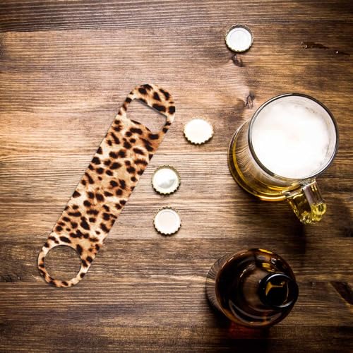 Leopard Pattern Stainless Steel Bottle Opener Cheetah Animal Print Beautiful Watercolor Spotted Skin Pattern Flat Beer Bottle Opener Keychain for Home Kitchen Bar Restaurant Party Gift (Leopard Pattern)
