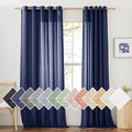 Linen Textured Sheer Curtains 84 inch Long for Living Room (70"W x 84"L (Pack of 2) / Dark Blue)