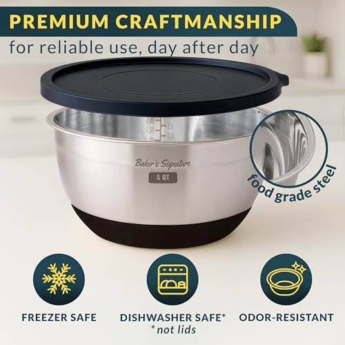 Stainless Steel Mixing Bowls with Lids Set of 5 (Black)