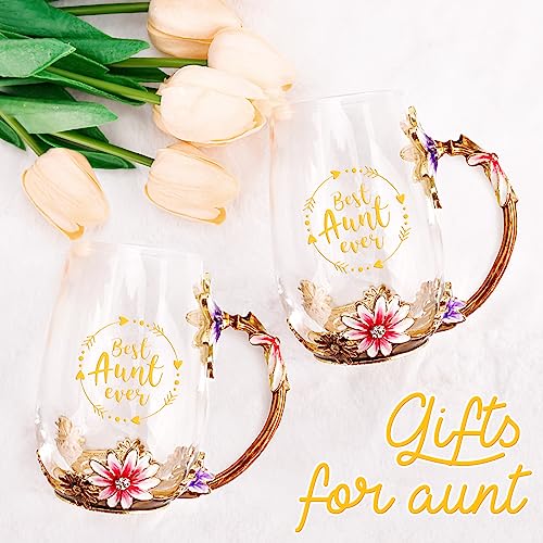 Gifts for Aunt from Niece Nephew Tea Cup Cool Birthday Gift Enamel Flower Glass Mugs Christmas Mothers Day New Aunt Announcement Promoted (Aunt)