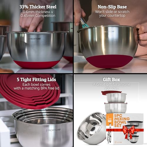Premium Mixing Bowls With Airtight Lids Set (Red)