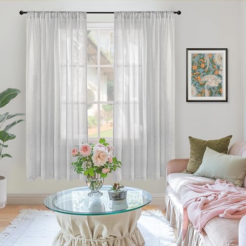 Light Grey Linen Curtains 63 Inches Long for Bedroom Windows (Light Grey / 42"W x 63"L (Pack of 2))