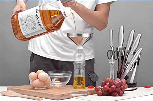 5 Inch Food Grade Stainless Steel Kitchen Funnel with Strainer Filter for Transferring of Liquid Dry Ingredients and Metal Cooking Funnel (1 Pack 5")