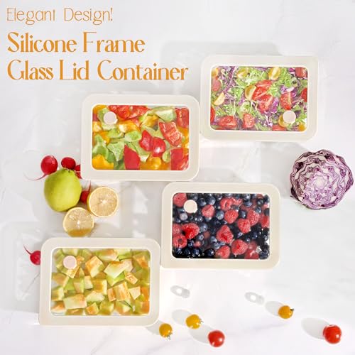 Glass Food Container Set with Glass Lid (White Sand - 4P)