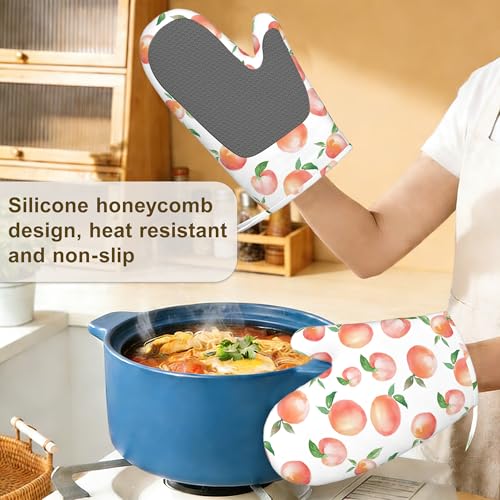 Watercolor Peaches Oven Mitts and Pot Holders Sets (Watercolor Peaches)