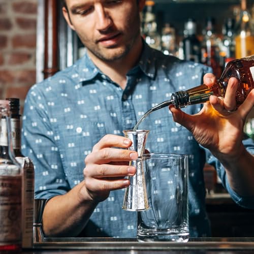 Stainless Steel 2 oz 1 oz Bartending Cocktail Jigger Measuring Cup (1 count / Sliver-A Etched)