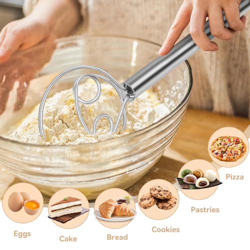 Danish Dough Whisk Stainless Steel Hook Dutch Baking Tool Bread Sourdough Mixer for Pizza Pastry Cake Batter Making (Stainless Steel-2K / 1 Pack)