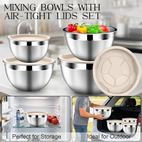 Stainles Steel Mixing Bowls with Lids Set (9PCS Beige)