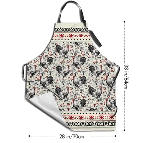 Farm Rooster Aprons for Women (33" x 28"(Pack of 1) / Farm Rooster White)