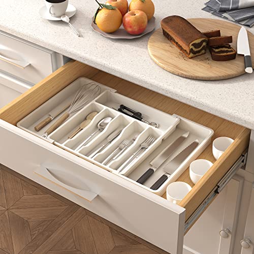 Extra Large Silverware Drawer Organizer (White / XL (13-22''W x 15''D))