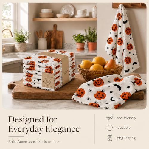 Kitchen Towels Harvest Jacko Print Dish Towels Set of 6 20" X30” 100% Cotton Highly Absorbent Quick Drying Dish Cloths & Dish Towels Thanksgiving Fall Tea Towels with Hanging Loop Towels (20''x30'' (Pack of 6) / 175 Halloween)