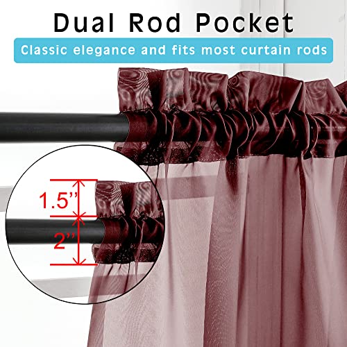 Burgundy Sheer Curtains 84 inch Length 2 Panels Set (Burgundy / 42"W x 84"L (Pack of 2))