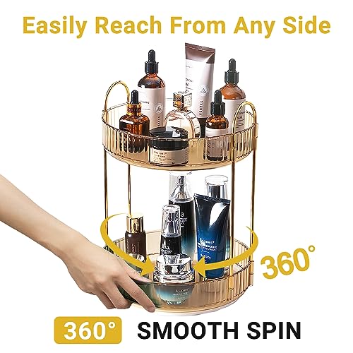 360 Rotating Gold Makeup Organizer (Gold / 2 Tier)