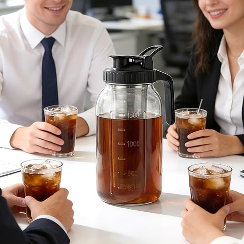 Cold Brew Coffee Maker 32 Oz Wide Mouth Mason Jar Pitcher With stainless steel Filter 1 Quart Airtight & Leak (32 OZ Cold Brew Coffee Maker Black)