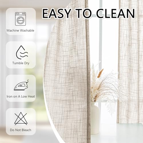 Oatmeal French Door Curtains for Door Window 40 Inch Length 2 Panels Short Semi Sheer Light Filtering Curtain for Glass Small Window Drapes Rod Pocket for Bedroom Bathroom (26"W x 40"L (Pack of 2) / Taupe)
