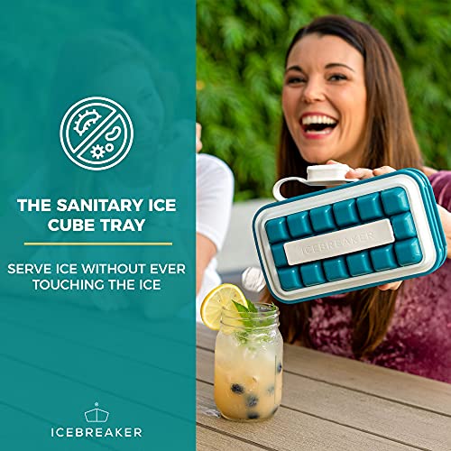 POP - 4 IN 1 - DISPENSER - MAKER - BIN - ICE PACK - Make And Serve Ice Without Ever Touching The Ice - The Sanitary Silicone Ice Tray for Freezer With Lid - Ice Cube (Water Blue 1 pc)