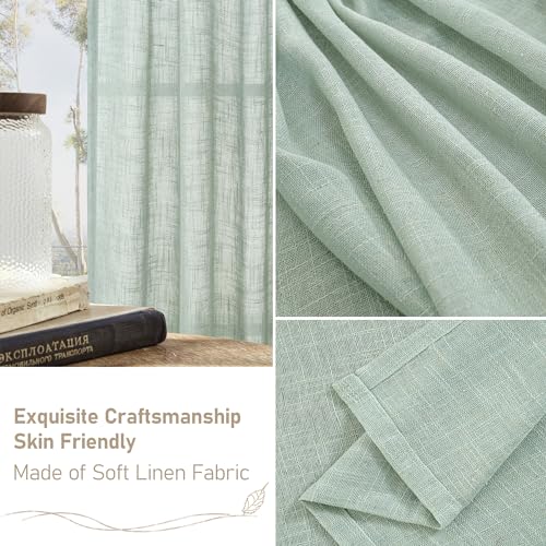 Light Sage Linen Curtains 45 Inches Long for Bedroom 2 Panels (52"W x 45"L (Pack of 2) / Light Sage)