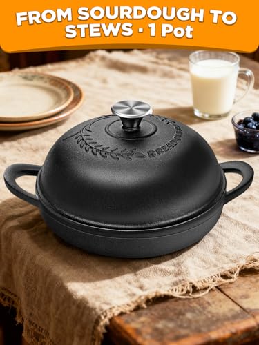 Dutch Oven Bread Baking Pot with Lid 6QT Enameled Cast Iron Oven (Matte Black)