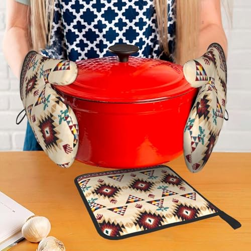 Southwestern Aztec Oven Mitts and Pot Holders Set of 3 (Southwestern)