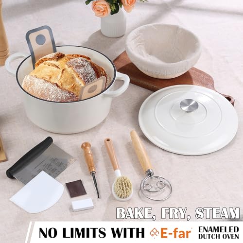 Enameled Dutch Oven Pot for Bread Baking (White)