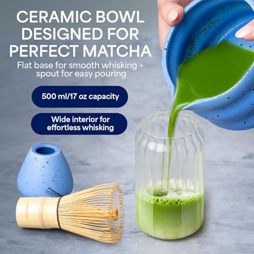 Matcha Whisk Set With Ceramic Matcha Bowl (Blue)