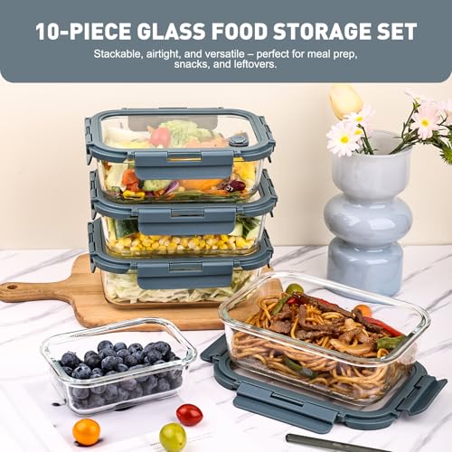 10 Pack Glass Food Storage Containers with Glass Lids (5*12.5&5*35.8oz)