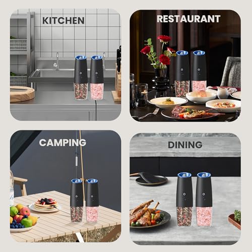 Rechargeable Gravity Salt Pepper Grinder Set (Rechargeable/2pcs/Black)