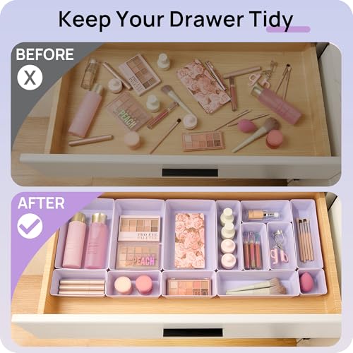 25 Pack Plastic Drawer Organizers with Non (Lilac)