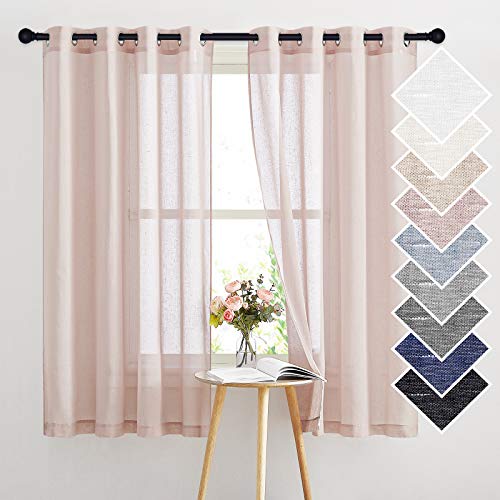 Linen Blend Semi Sheer Curtains 63" L for Nursery (52"W x 63"L (Pack of 2) / Dusty Blush)