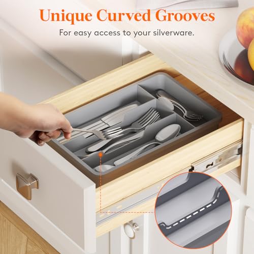 Silverware Drawer Organizer Tray (Gray / 7.8 x 12.4 inch (4 Slots))