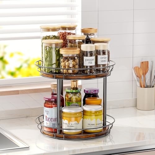2 Tier Lazy Susan Turntable Rotating Spice Rack Organizer for Cabinet (12in - 2Tier)
