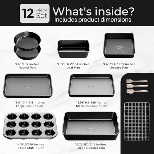 12 Piece Nonstick Bakeware Set (Black / 12PCS)