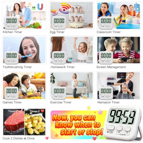 2 Pack Digital Timer for Kids Classroom Kitchen Timers for Cooking (Pure White *2)