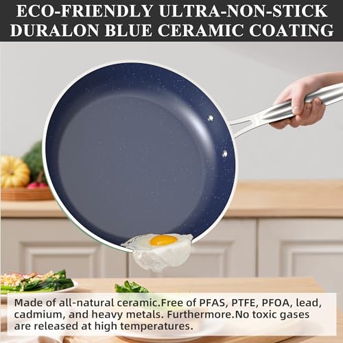 Healthy Duralon Blue Ceramic Nonstick Cookware Set (Metallic Pistachio Green / 12pc Cookware Set / Cookware Set)