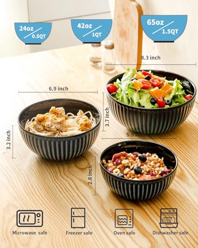 Mixing Bowls of 3 (Blue / 24+42+65 Oz)
