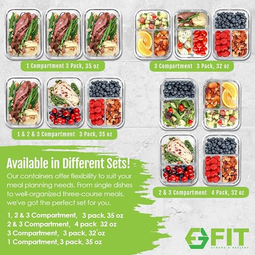 Glass Meal Prep Containers 2 & 3 Compartments with Lids 4 Pack 32 oz (Lavender (2,3 compartment - 4 pack, 32 oz))