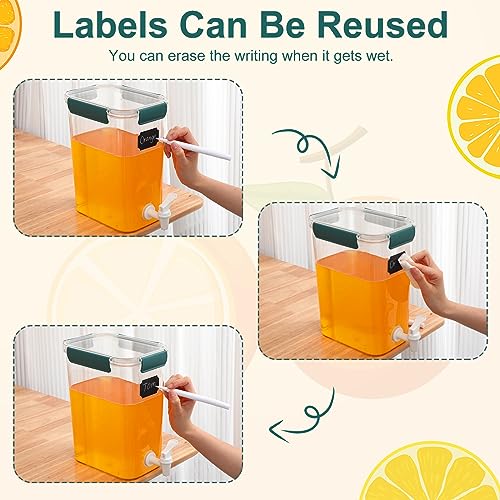 3 Set Plastic Drink Dispensers for Parties Beverage Dispenser for Fridge with Spigot Iced Juice Lemonade Container with Labels and Pens Summer Party Supplies (1.18 Gallon / Green)