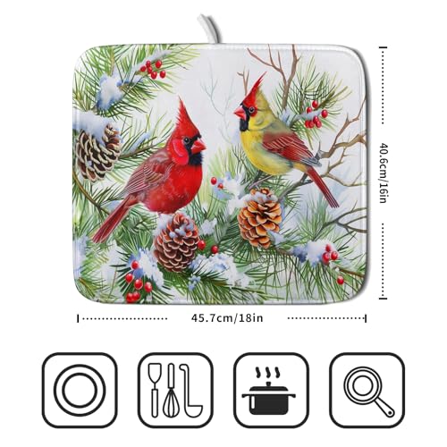 Red Birds Dish Drying Mat (18" x 16")