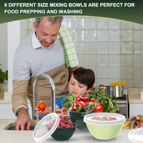 Plastic Mixing Bowls with Lids Set for Kitchen (Green)