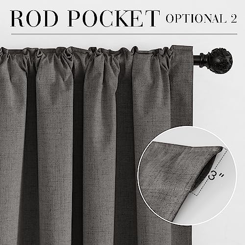 Grey 100% Blackout Linen Curtains 72 Inch Long for Bedroom (Grey / 52"W x 72"L (Pack of 2))