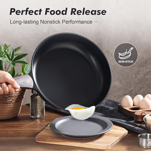 8inch Nonstick Frying Pan Paella Pan with Lid (8 Inch / NIGHT Black)