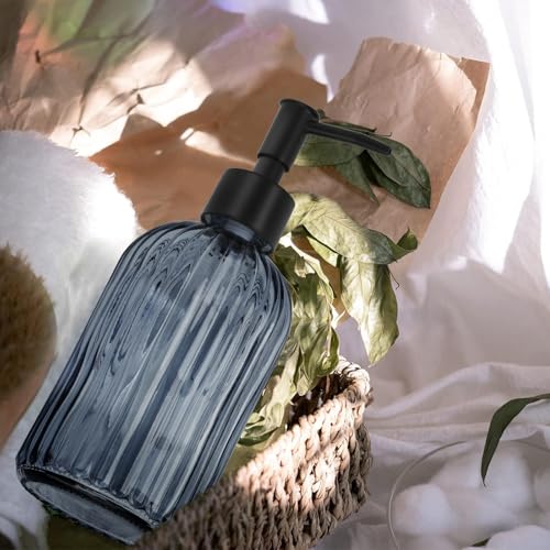 Glass Soap Dispenser with Plastic Pump (Striped Blue Grey)