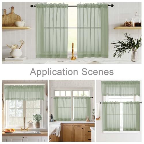 Sage Green Kitchen Curtains 30 Inch Length Tier 2 PCS (Sage Green / 42"W x 30"L (Pack of 2))