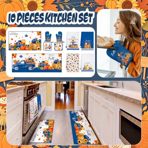 10 Pcs Fall Kitchen Decor Blue Pumpkin Kitchen Accessories Set (Navy Blue / Fall)